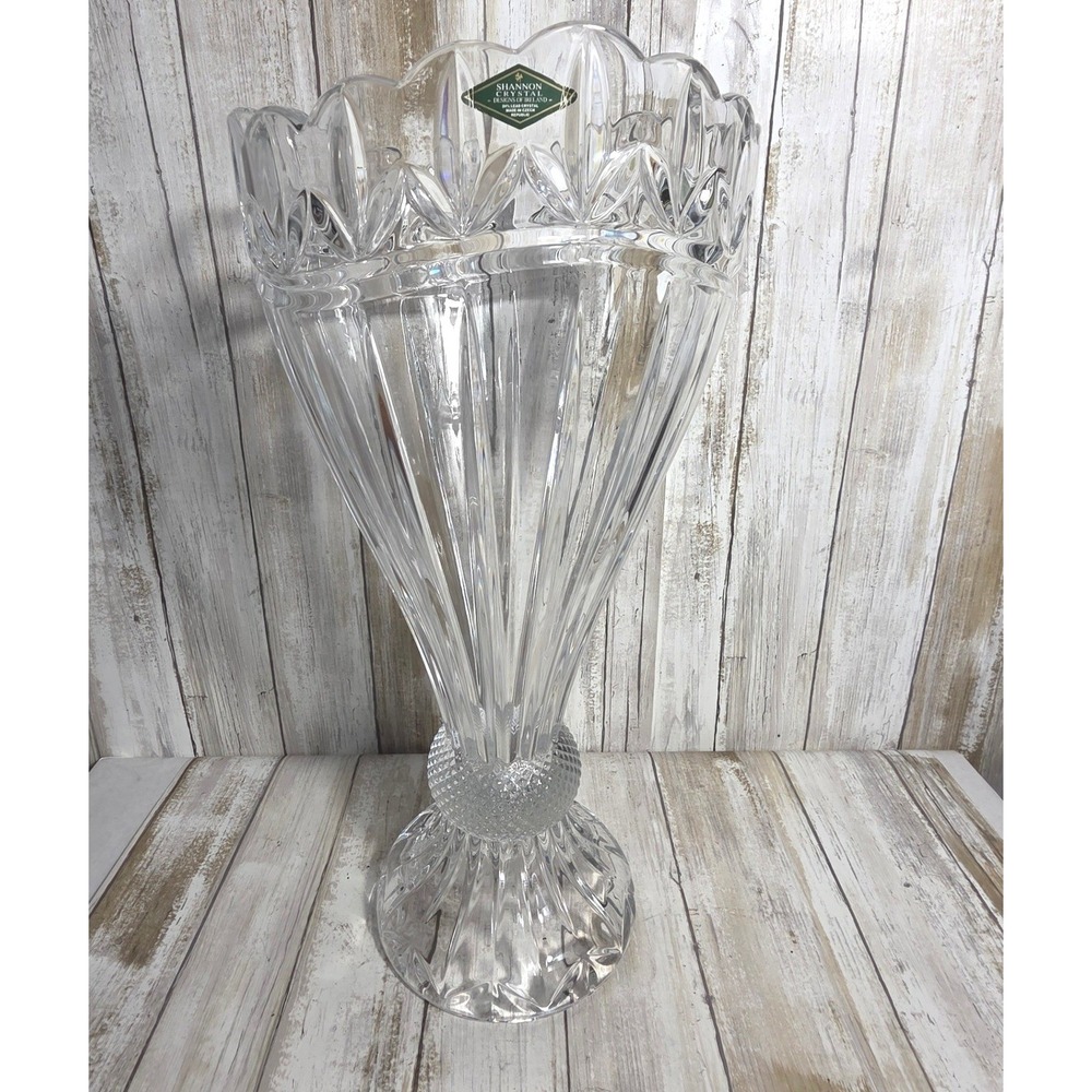 Shannon Crystal Designs of Ireland 16" Lead Crystal Flared Vase Czech Republic